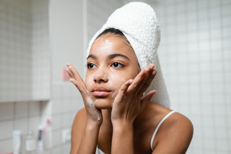 girl washing her face