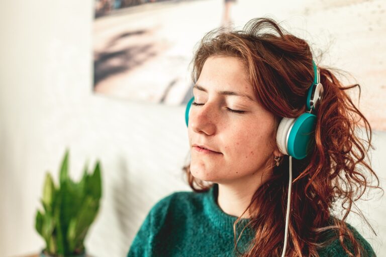 woman wearing headphones